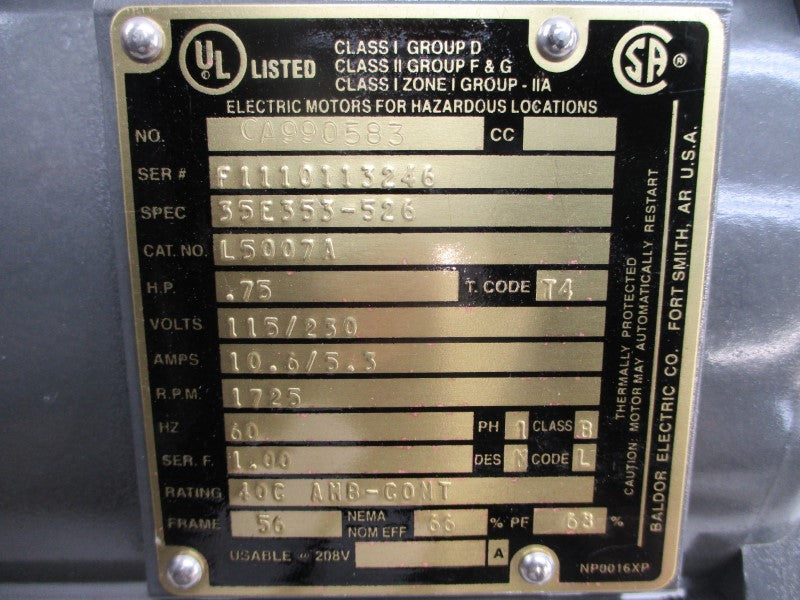 BALDOR L5007A 35E353-526 115/230V 10.6/5.3A NSMP