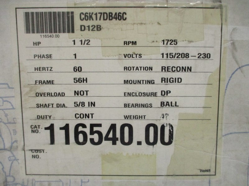 LEESON 116540.00 C6K17DB46C 208-230V 7.2-6.7A NSMP
