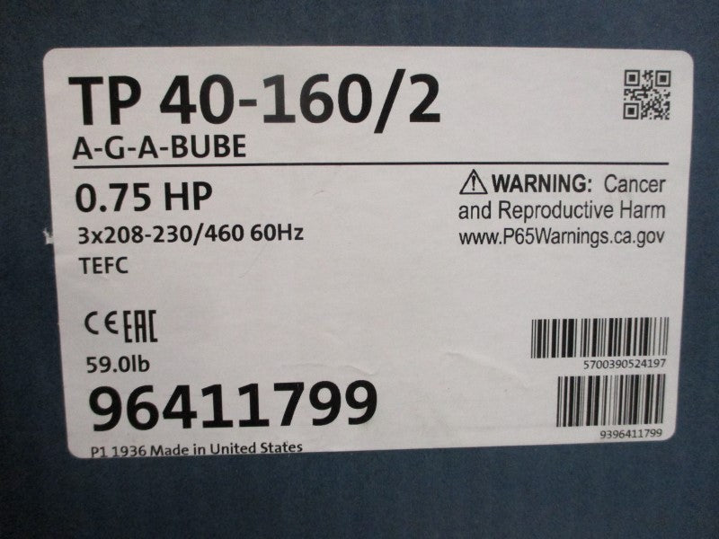 GRUNDFOS TP40-160/2 208-230/460V 2.40-2.30/1.20A 145PSI NSMP