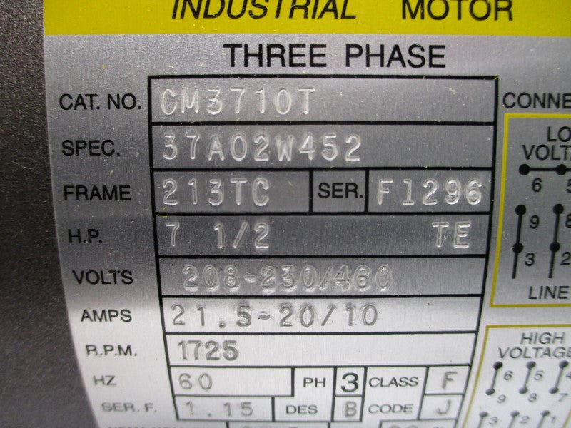 BALDOR CM3710T 37A02W452 208-230/460V 21.5-20/10A NSMP