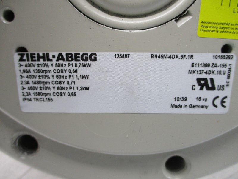 ZIEHL-ABEGG RH45M-4DK.6F.1R 460V 2.3A NSMP