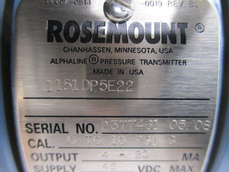 ROSEMOUNT 1151DP5E22 45VDC 0-10PSI NSMP