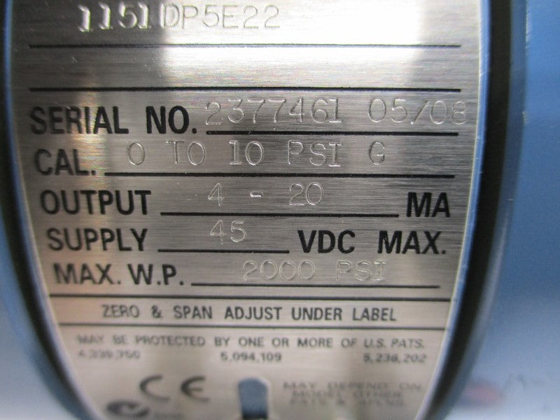 ROSEMOUNT 1151DP5E22 45VDC 0-10PSI NSMP