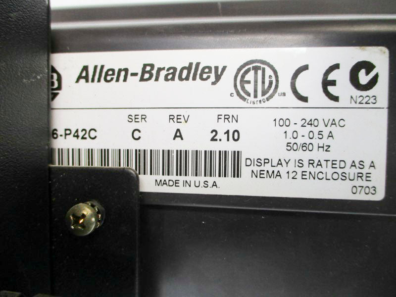 ALLEN BRADLEY 2706-P42C SER. C F/W 2.10 100-240VAC 1.0-0.5A NSMP