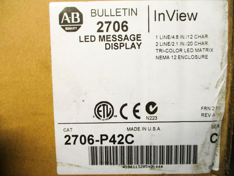 ALLEN BRADLEY 2706-P42C SER. C F/W 2.10 100-240VAC 1.0-0.5A NSMP