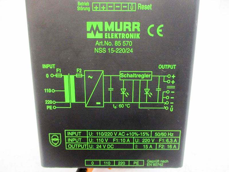 MURR ELEKTRONIK 85570 NSS15-220/24 110/220VAC 10A (AS PICTURED) NSNP