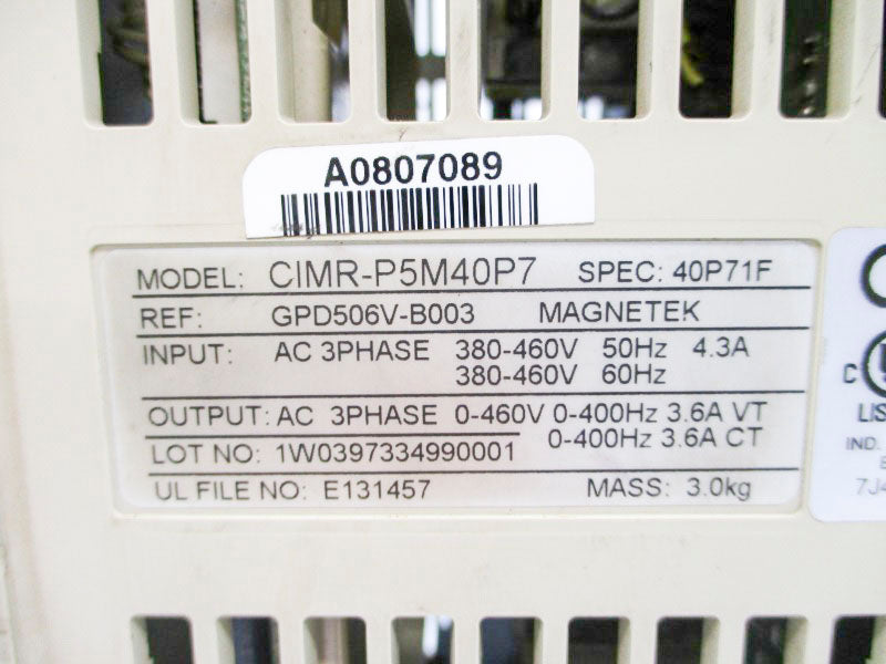 MAGNETEK CIMR-P5M40P7 GPD506V-B003 380-460VAC 4.3A UNMP
