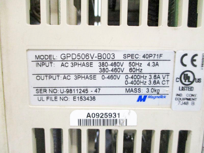MAGNETEK GPD506V-B003 380-460VAC 4.3A UNMP