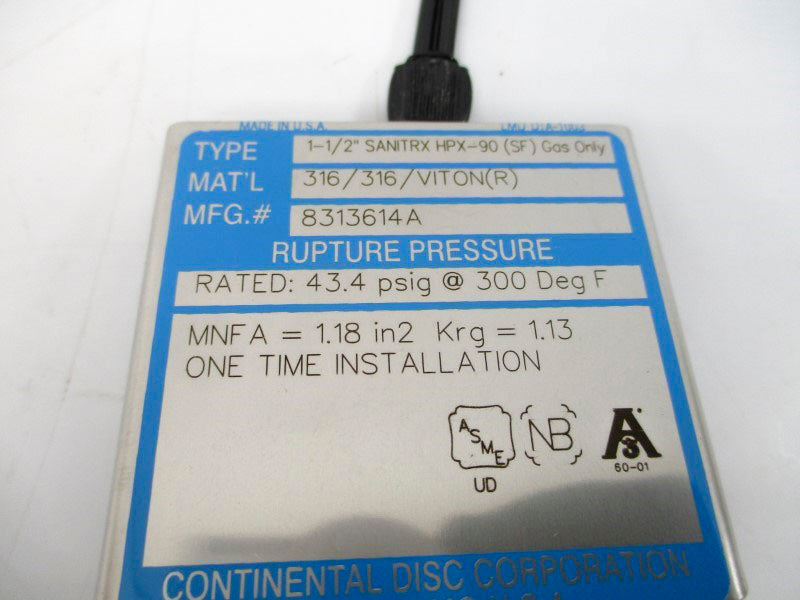 CONTINENTAL DISC 8313614A 43.4PSI 1-1/2" NSMP