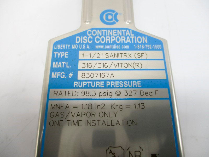 CONTINENTAL DISC 8307167A 98.3PSI 1-1/2" NSMP