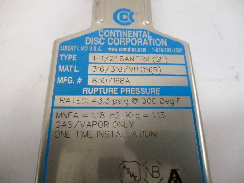 CONTINENTAL DISC 8307168A 43.3PSI 1-1/2" NSMP