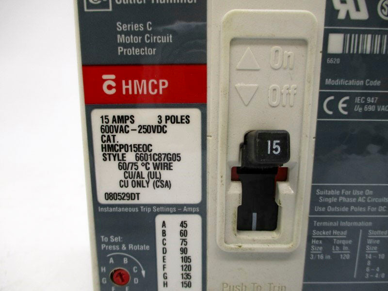 CUTLER HAMMER HMCP015E0C SER. C 600VAC 15A NSMP