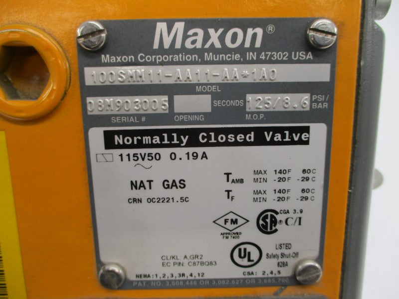 MAXON 100SMM11-AA11-AA*1A0 115V 0.19A 125PSI NSNP