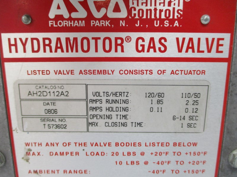 ASCO AH2D112A2 110/120V 2.25/1.85A 15PSI 6-14S UNMP
