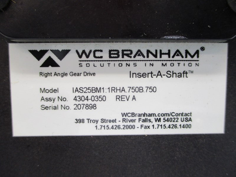 WC BRANHAM 4304-0350 IAS25BM1:1RHA.750B.750 NSNP