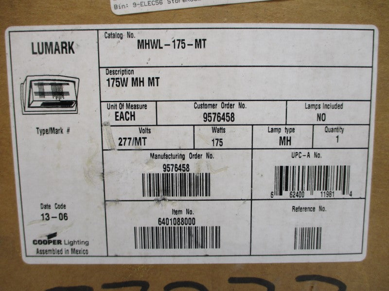 COOPER LIGHTING MHWL-175-MT 277V 0.76A NSMP