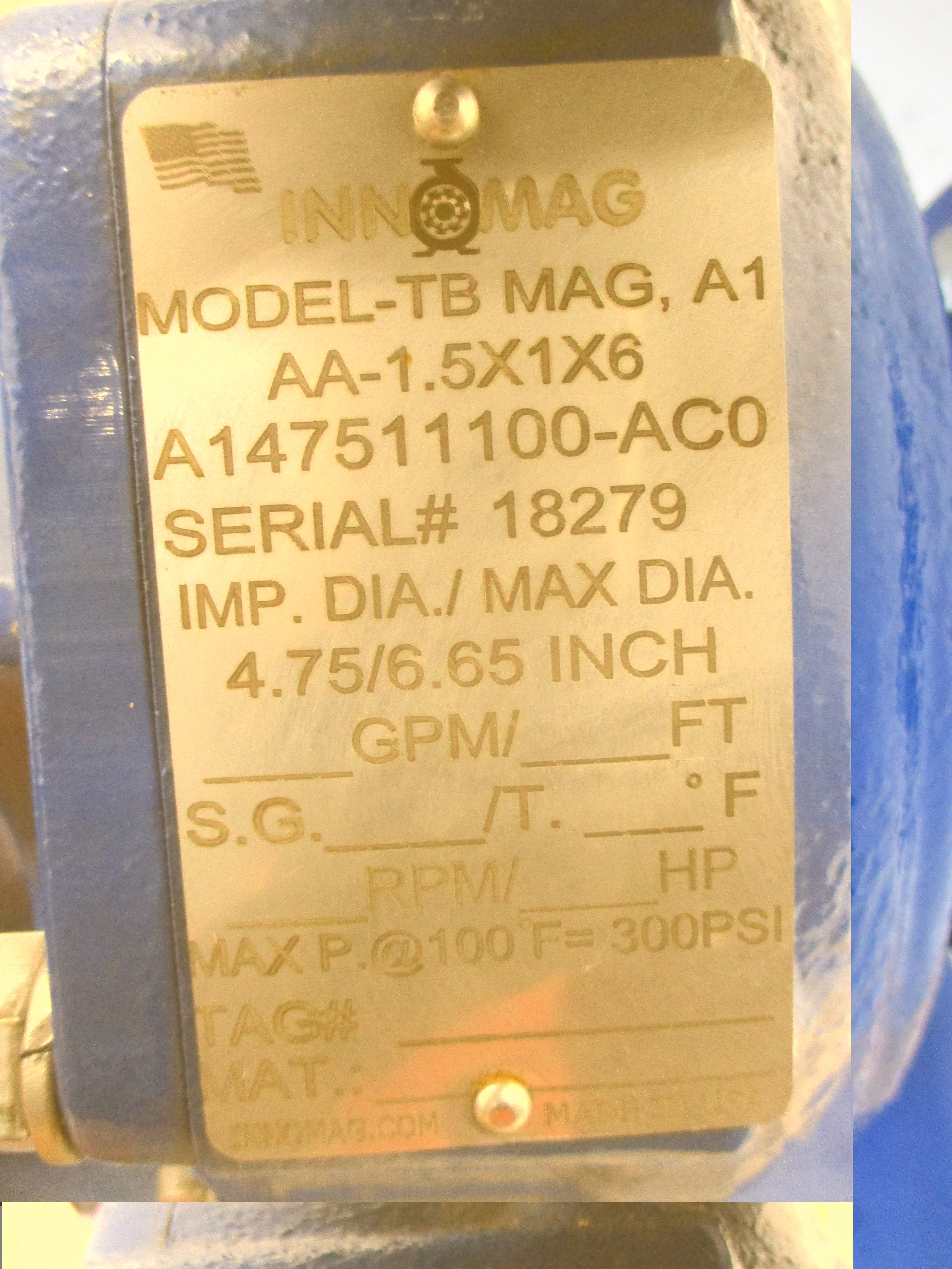 INNOMAG TBMAG,A1AA-1.5X1X6 TE1BF0X0N 230/460V 7.24/3.62A 300PSI 4.75/6.65" NSNP