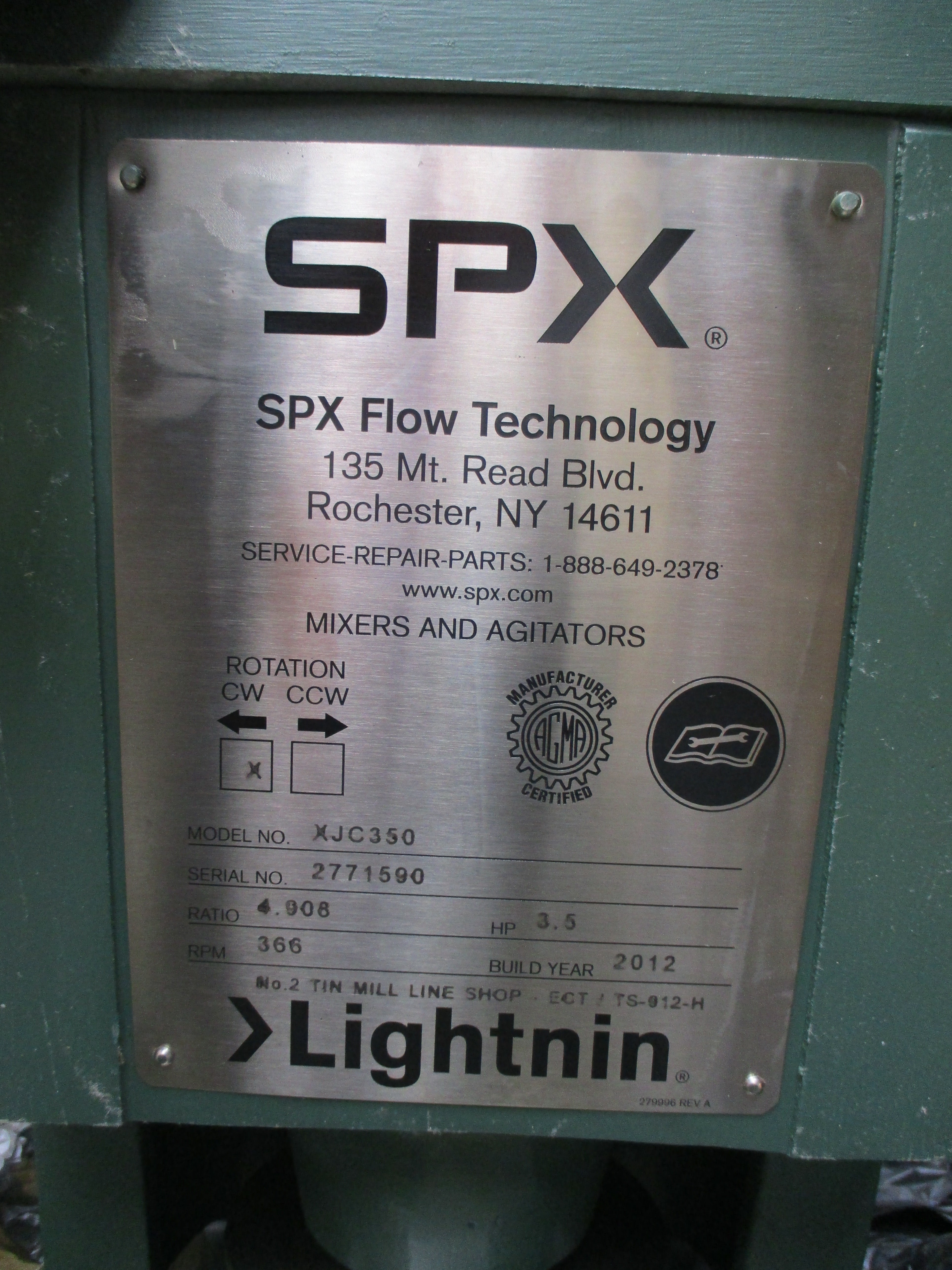 SPX LIGHTNIN XJC350 36K116W41561 230/460V 10/5A NSMP