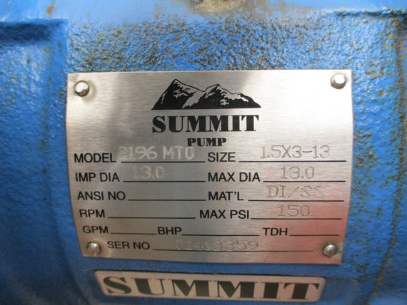 SUMMIT PUMP 2196MTO 1.5X3-13 150PSI NSNP