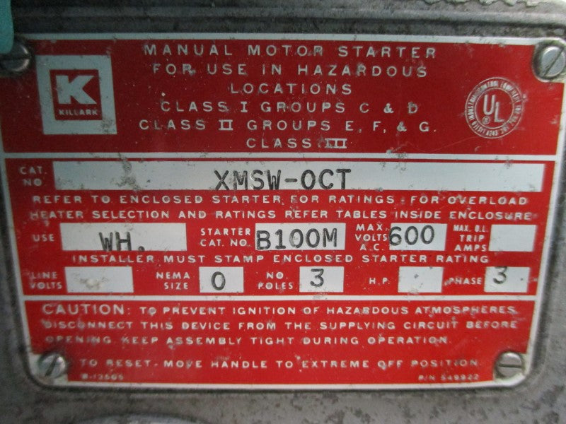 KILLARK XMSW-0CT B100M 600VAC (AS PICTURED) NSNP