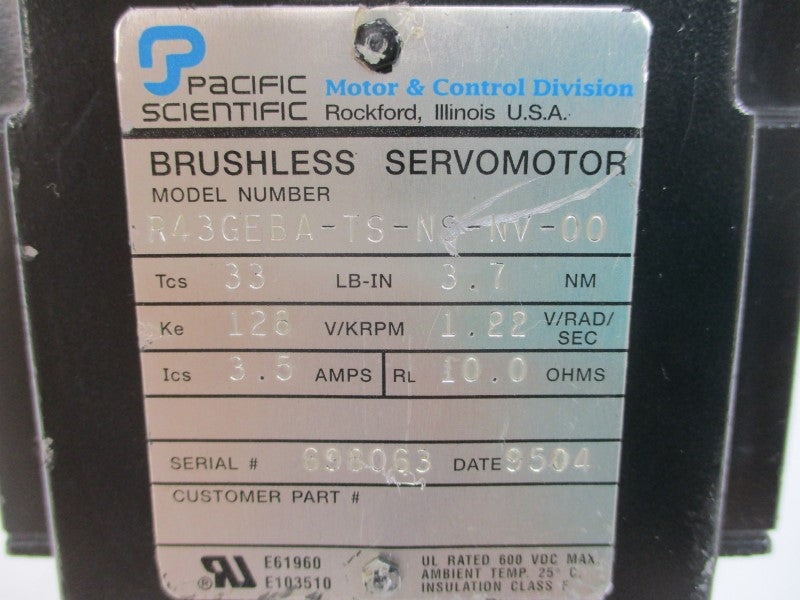 PACIFIC SCIENTIFIC R43GEBA-TS-NS-NV-00 126V 3.5A UNMP