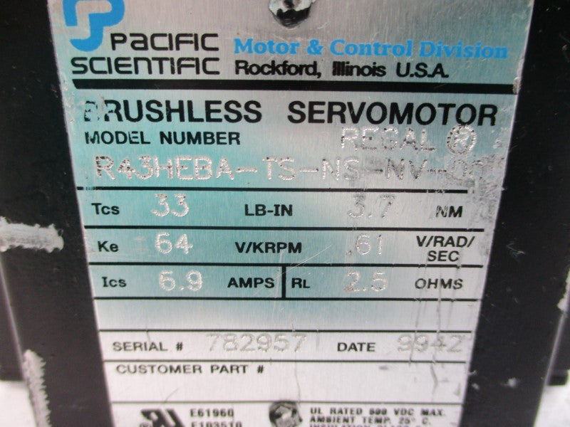 PACIFIC SCIENTIFIC R43HEBA-TS-NS-NV-00 NR42S-005 64V 6.9A UNMP