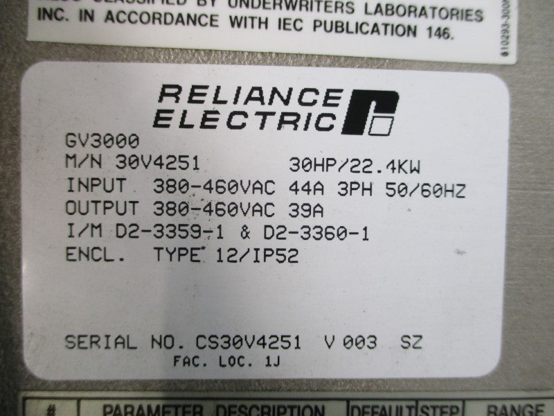 RELIANCE ELECTRIC 30V4251 380-460VAC 44A UNMP