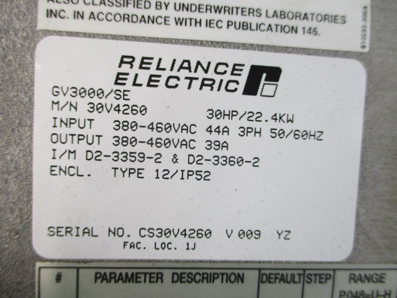 RELIANCE ELECTRIC 30V4260 380-460VAC 44A UNMP