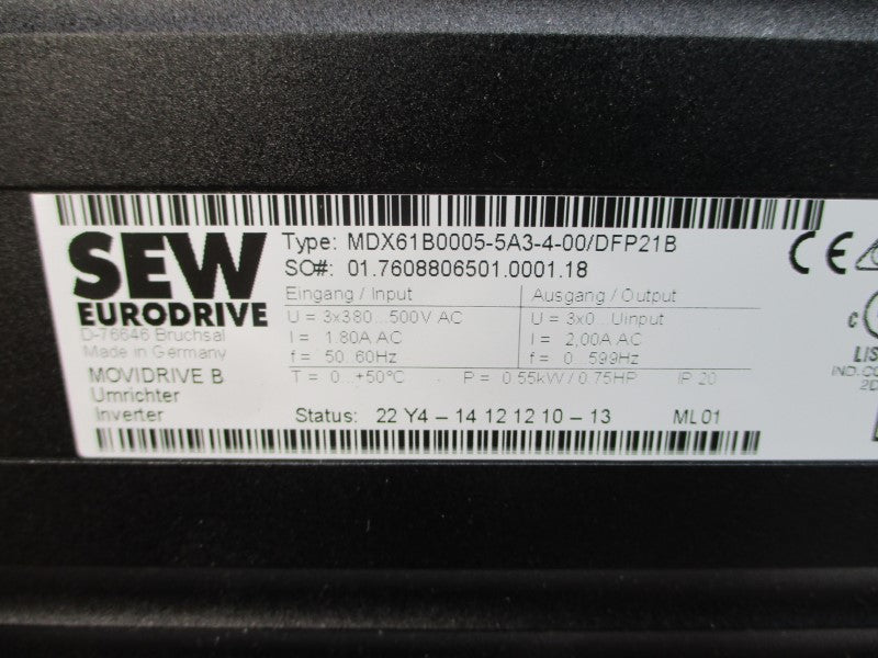 SEW EURODRIVE MDX61B0005-5A3-4-00/DFP21B 380-500VAC 1.80A NSMP