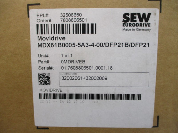 SEW EURODRIVE MDX61B0005-5A3-4-00/DFP21B 380-500VAC 1.80A NSMP