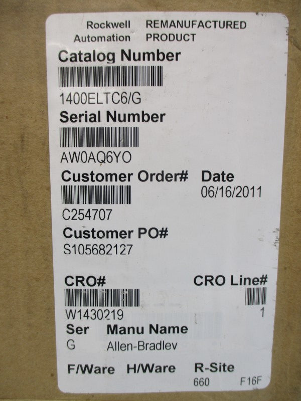 ALLEN BRADLEY 1400ELTC6 SER. G F/W 5.16 115/230VAC 10A REMAN