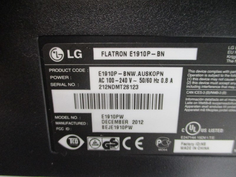 LG E1910P-BN E1910P-BNW.AUSKOPN 100-240VAC 0.8A 19" NSMP