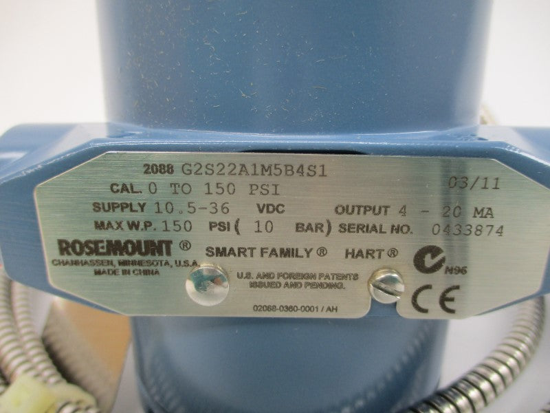 ROSEMOUNT 2088G2S22A1M5B4S1 10.5-36VDC 0-150PSI NSMP