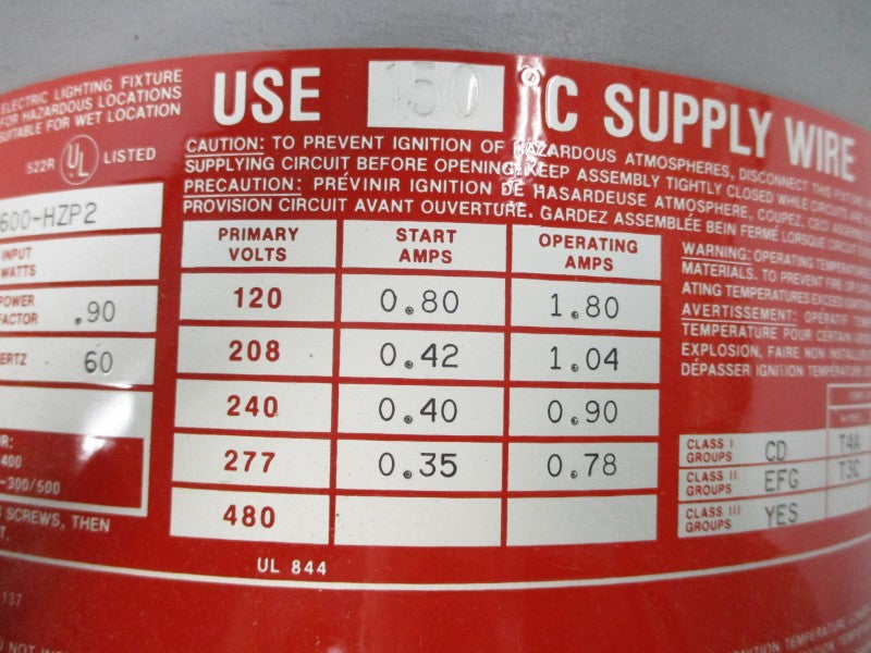 KILLARK HZT-600-HZP2 480VAC 1.80A (NO BULB) NSMP