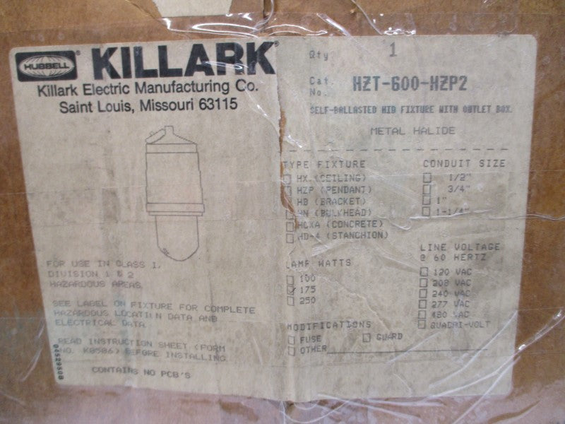 KILLARK HZT-600-HZP2 480VAC 1.80A (NO BULB) NSMP