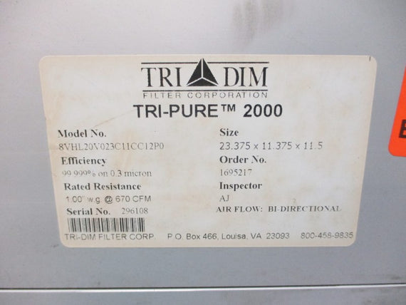 TRI DIM 8VHL20V023C11CC12P0 TRI-PURE 2000 23-3/8" X 11-3/8" X 11-1/2" NSMP