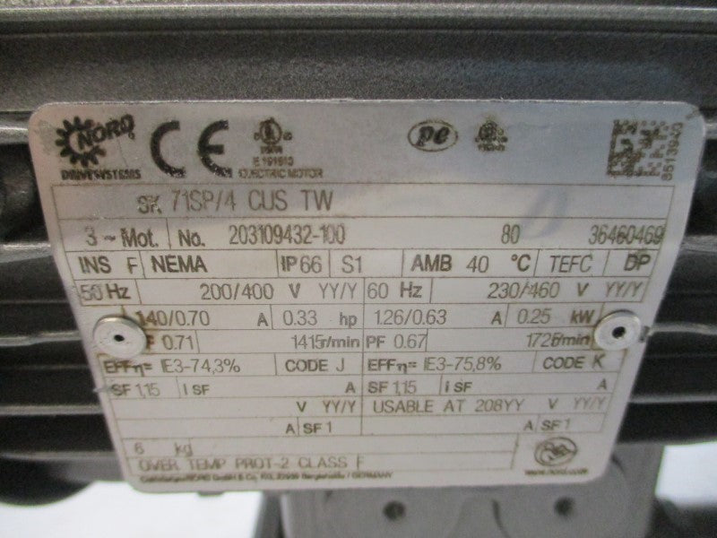 NORD SK71SP/4CUSTW SK2040.1VXZ-71SP/4CUS 230/460V 1.26/0.63A NSNP