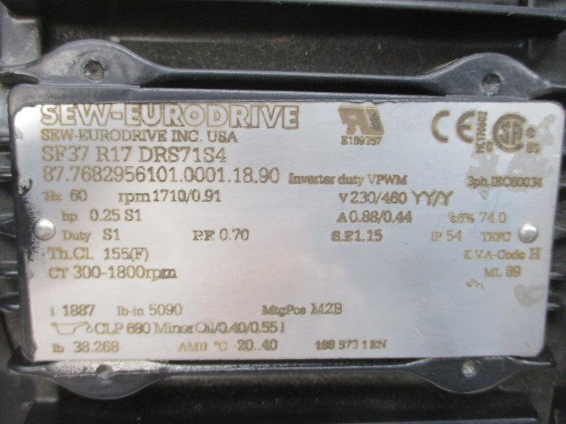 SEW-EURODRIVE SF37R17DRS71S4 230/460V 0.88/0.44A NSNP