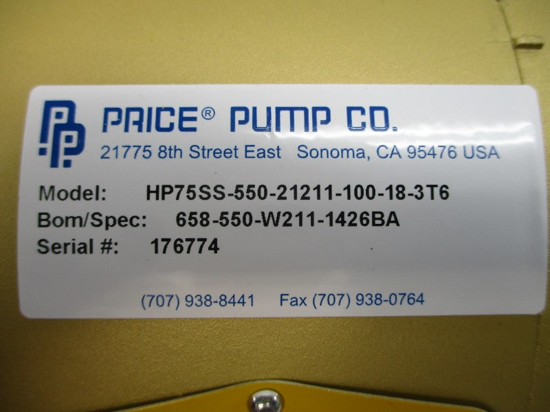 PRICE PUMP HP75SS-550-21211-100-18-3T6 230/460V 3.4/1.7A NSNP