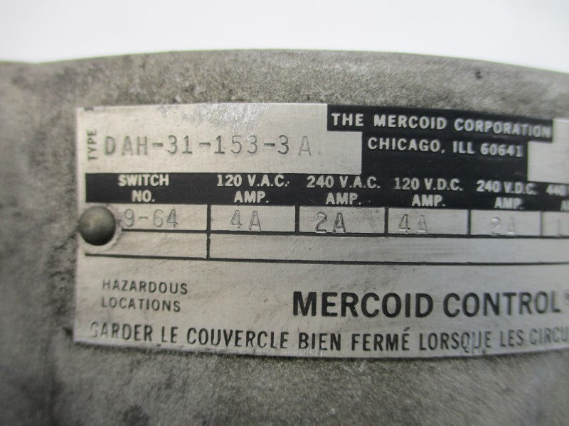 MERCOID DAH-31-153-3A 9-64 440VAC 1A 0-20PSI UNMP