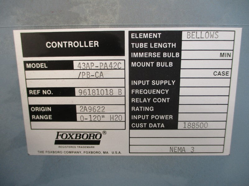 FOXBORO 43AP-PA42C/PB-CA 0-30PSI 0-120"H2O NSNP