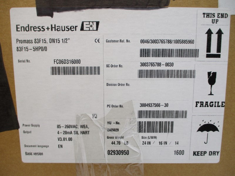 ENDRESS+HAUSER 83F15-5HP0/0 85-260VAC 600PSI 1/2" NSMP