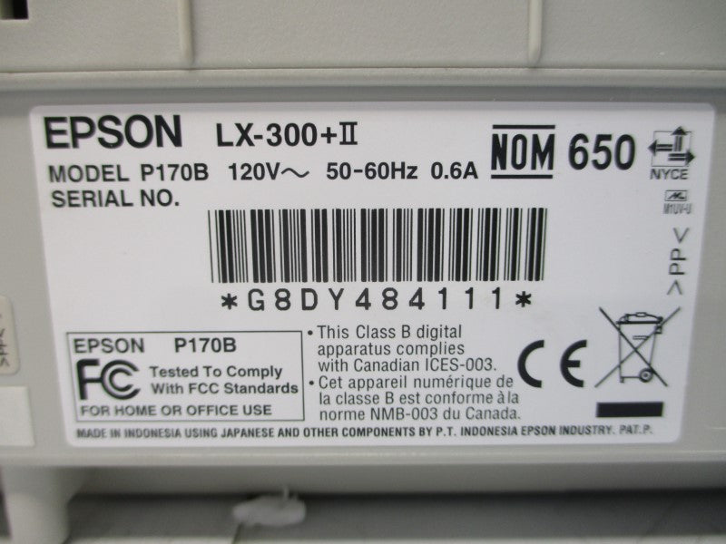 EPSON LX-300+II P170B 120V 0.6A NSMP