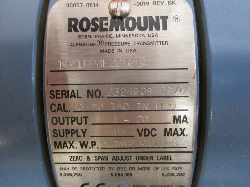 ROSEMOUNT 1151DP4E22S2B4 45VDC NSMP