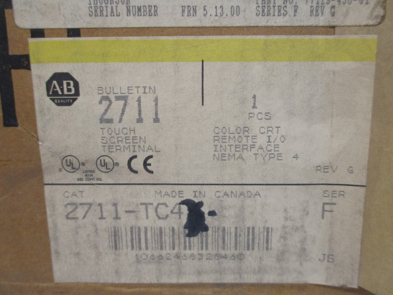 ALLEN BRADLEY 2711-TC4X SER. F F/W 5.13.00 250VAC 10A NSMP