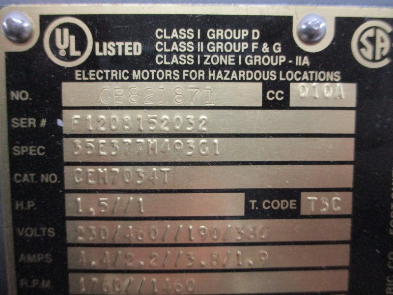 BALDOR CEM7034T 35E377M493G1 460V 2.2A NSMP
