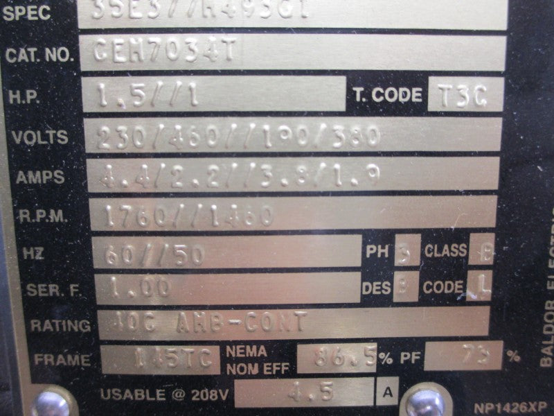 BALDOR CEM7034T 35E377M493G1 460V 2.2A NSMP