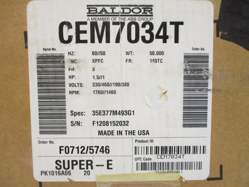 BALDOR CEM7034T 35E377M493G1 460V 2.2A NSMP