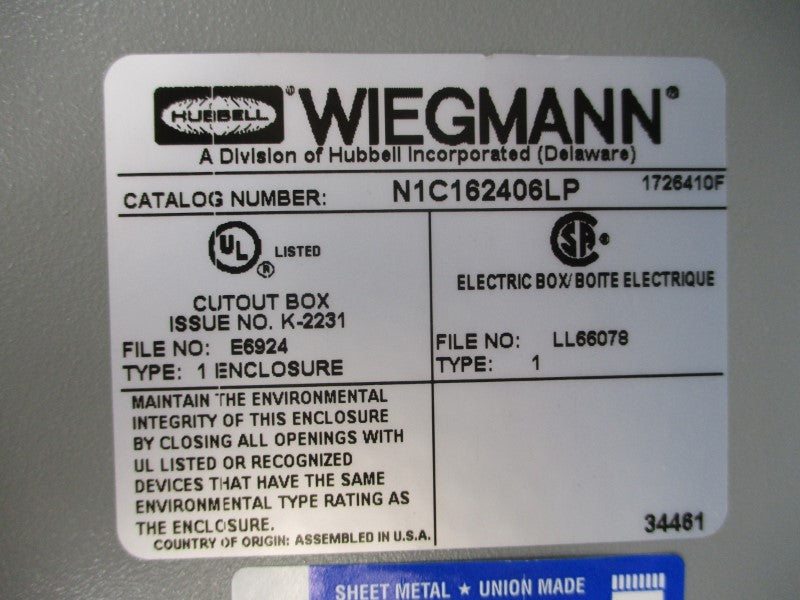 WIEGMANN N1C162406LP 16X24X6-3/4" NSMP