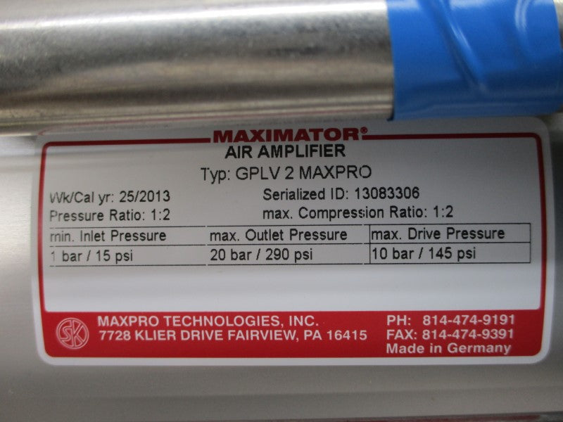 MAXPRO TECHNOLOGIES GPLV2 15-290PSI NSMP